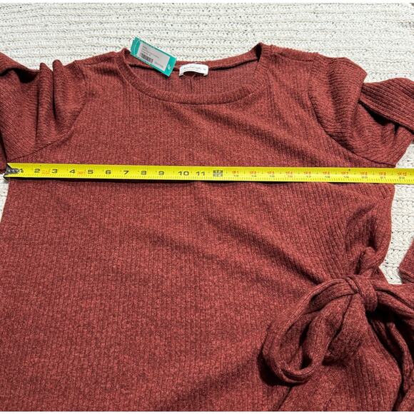 NWT Kaileigh Lauryn Fitted Side Tie Dress Womens Plus Sze 1X Orange Red Ribbed - Picture 3 of 8